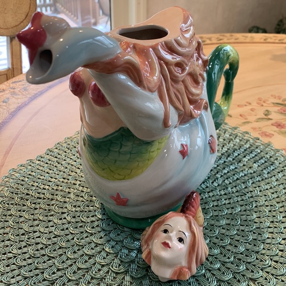 COPY - New Blue Sky Clayworks Ceramic Mermaid Teapot. 9” Tall - Picture 8 of 11